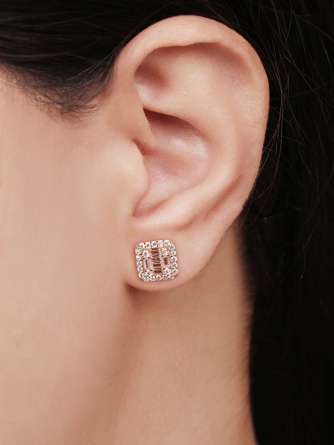 

Zavya Rose Gold-Plated Sterling Silver CZ Studded Square Studs Earrings