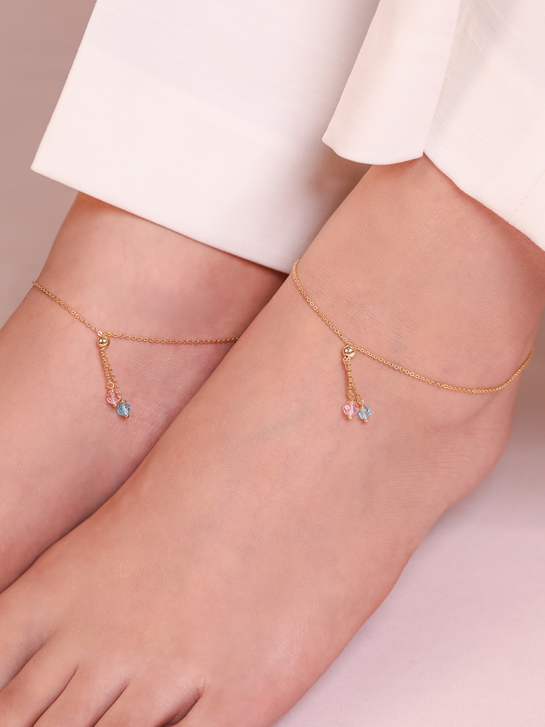 

Zavya Women Set of 2 Gold-Plated 925 Sterling Silver Anklets