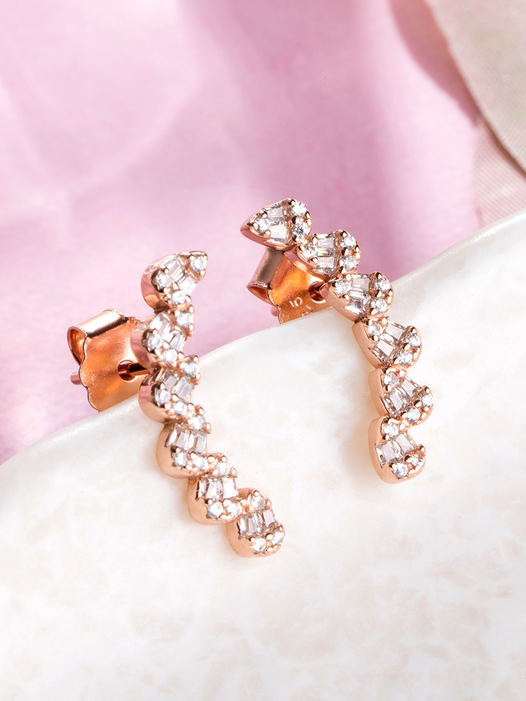 

Zavya Rose Gold-Plated Sterling Silver CZ Studded Floral Studs Earrings