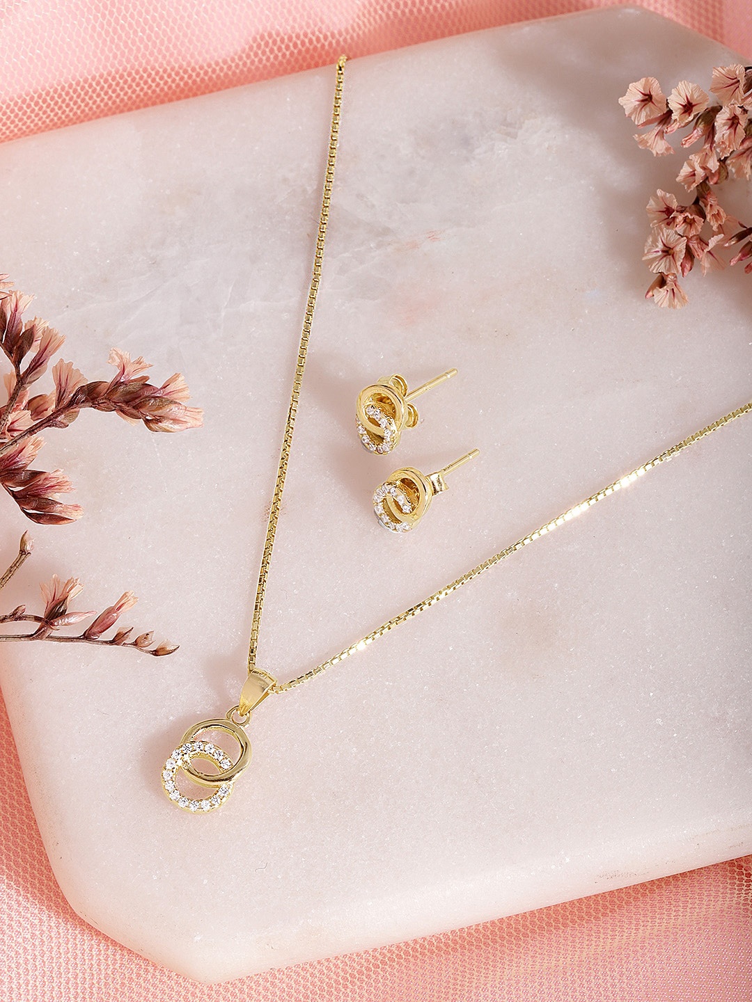 

Zavya Gold-Plated CZ Studded 925 Pure Sterling Silver Jewellery Set