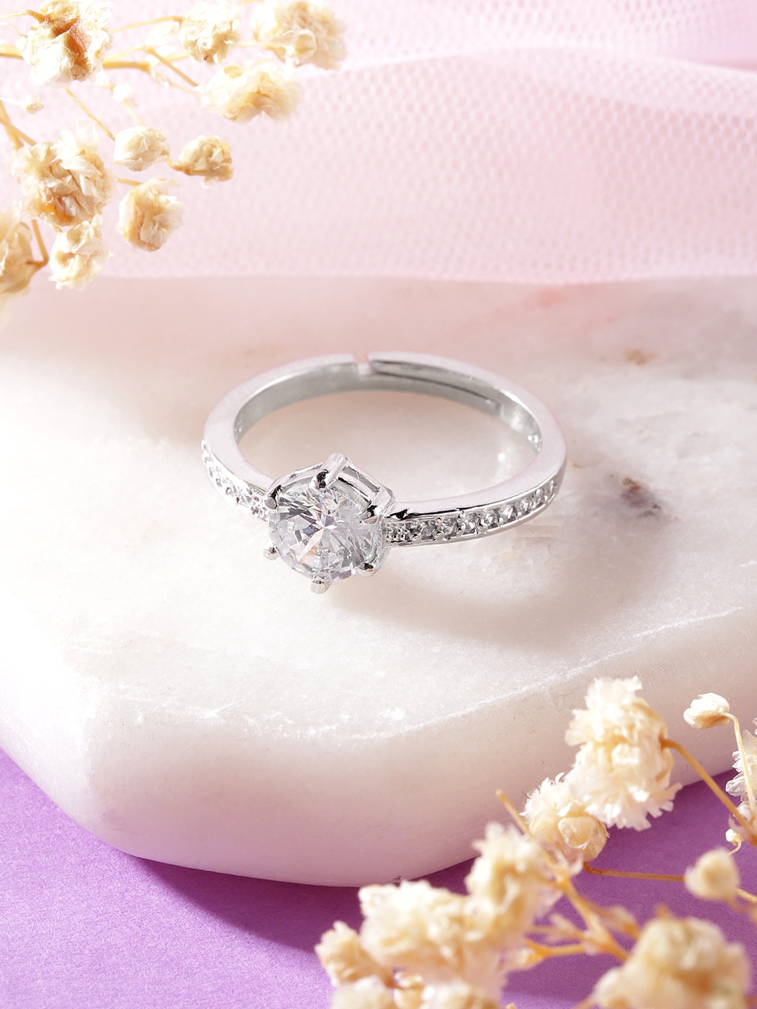 

Zavya Women Rhodium-Plated CZ Studded 925 Pure Sterling Silver Finger Ring