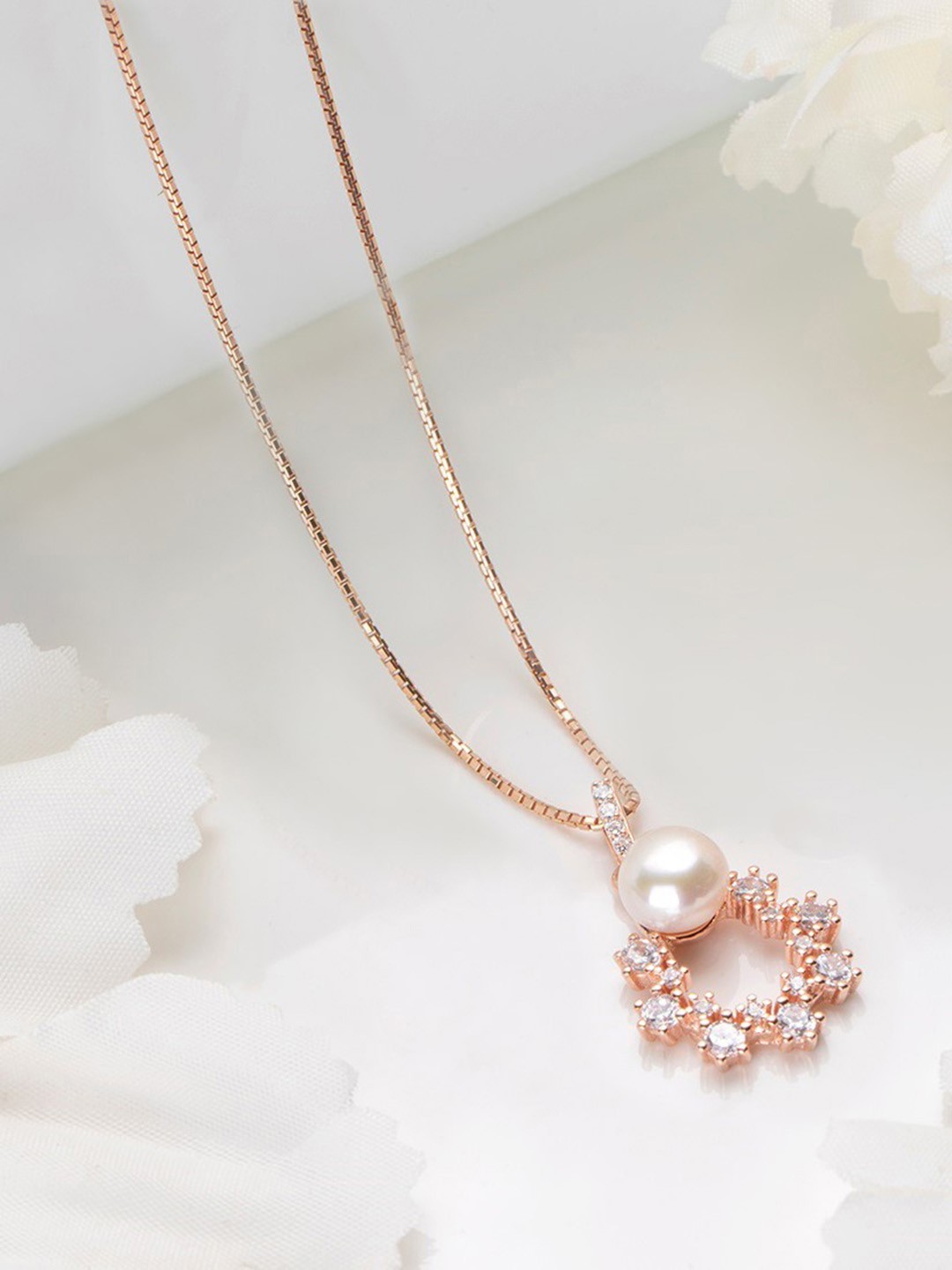 

Zavya Women Rose Gold-Plated Pearl Studded 925 Pure Sterling Silver Pendant