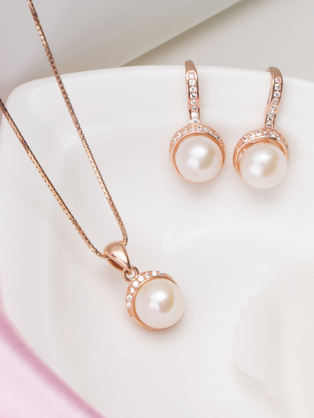 

Zavya Rose Gold-Plated Pearls 925 Pure Sterling Silver Jewellery Set