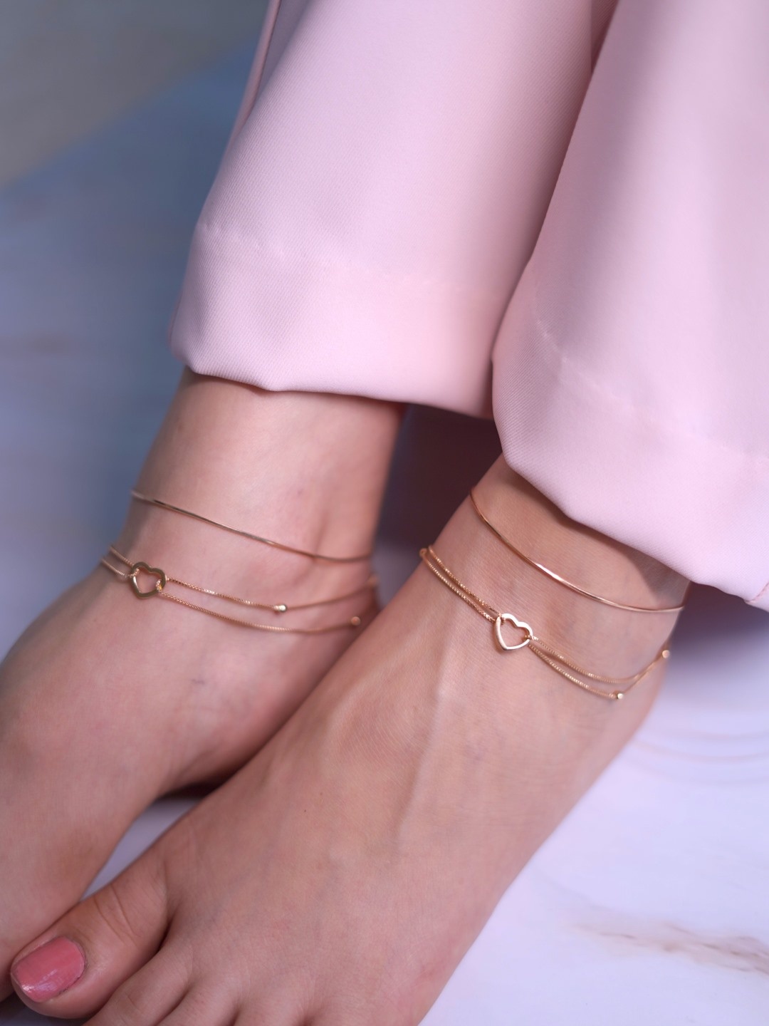 

Zavya Women Set of 4 Rose Gold-Plated 925 Sterling Silver Anklets