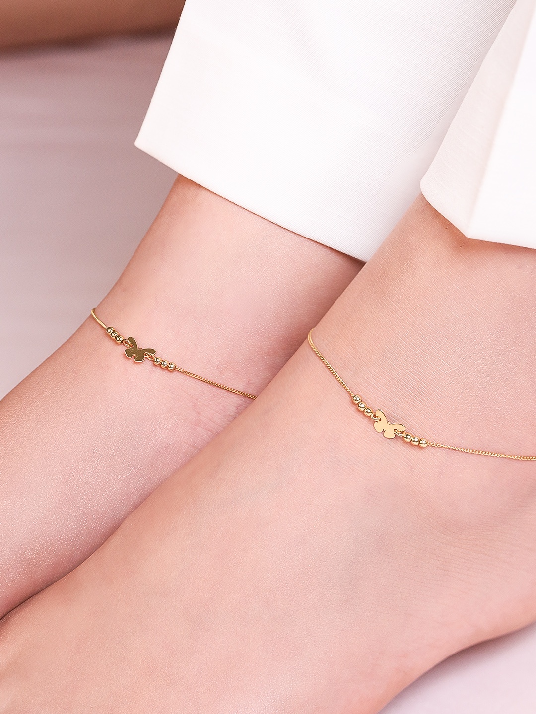 

Zavya Women Set of 2 Gold-Plated 925 Sterling Silver Anklets