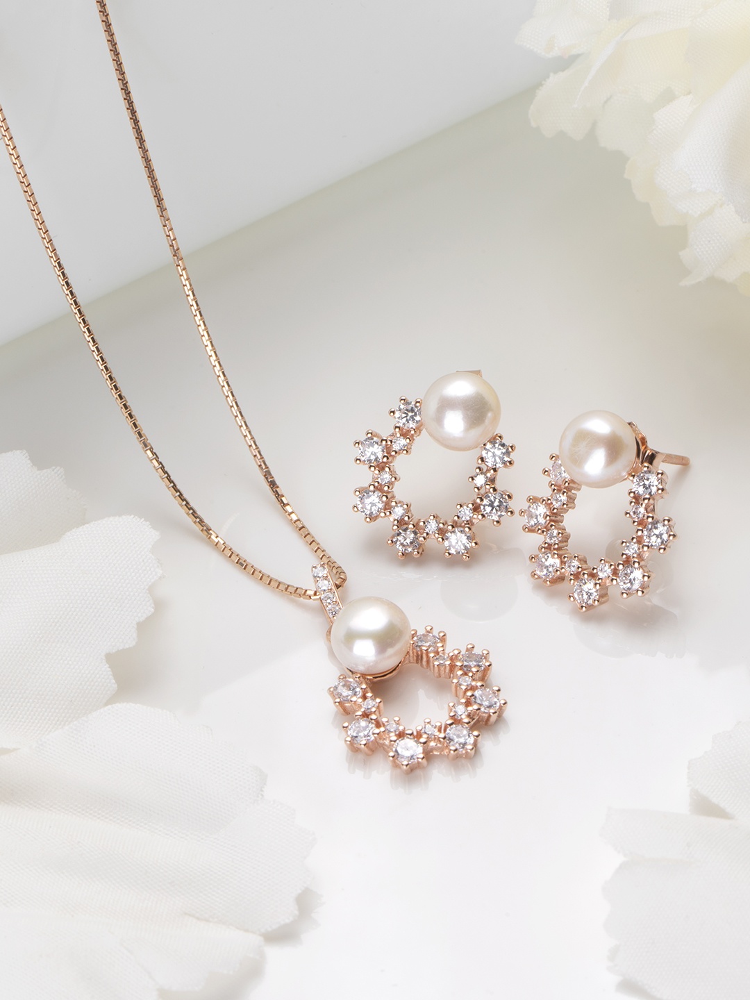 

Zavya Rose Gold-Plated Pearls 925 Pure Sterling Silver Jewellery Set
