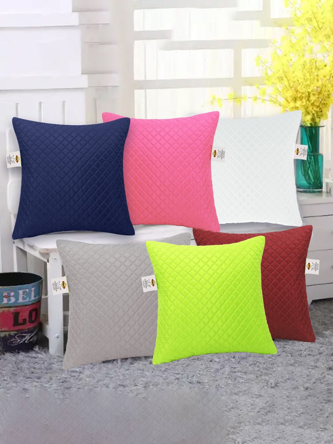

Adbeni Navy Blue & Pink 6 Pieces Quilted Filled Cushion