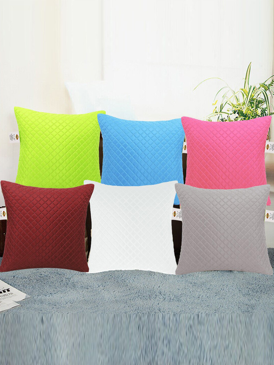 

Adbeni Green & Blue 6 Pieces Rectangular Quilted Filled Cushions