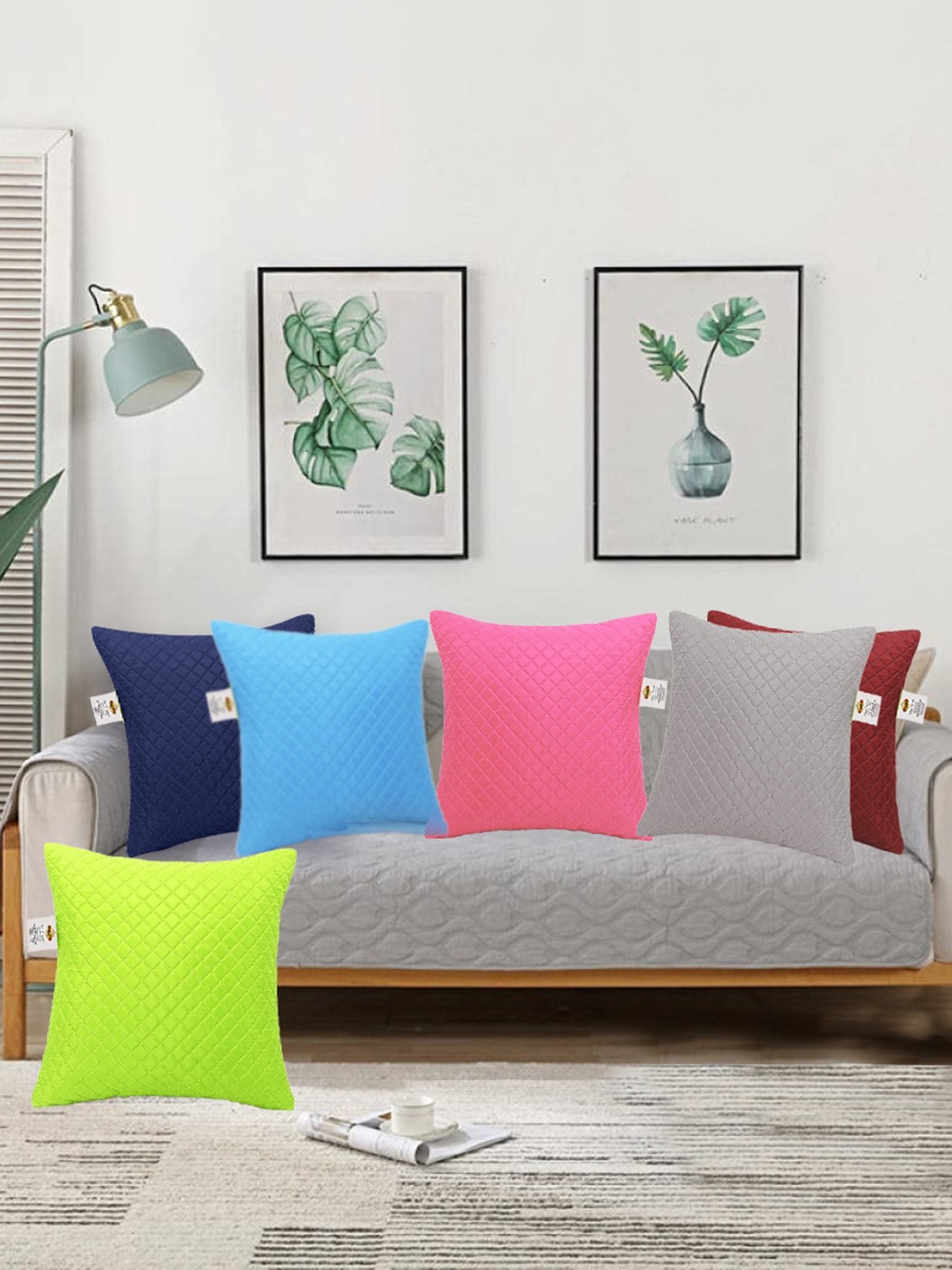 

Adbeni Blue & Pink 6-Pcs Quilted Filled Cushion