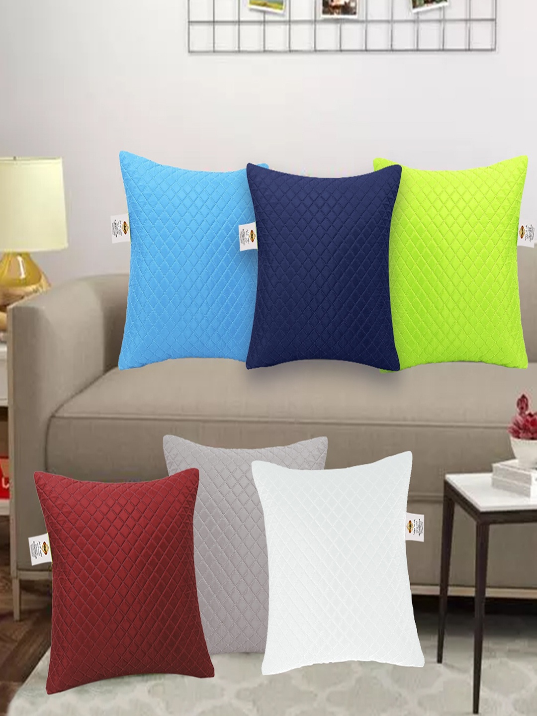 

Adbeni Blue & Green 6-Pcs Square Quilted Filled Cushion