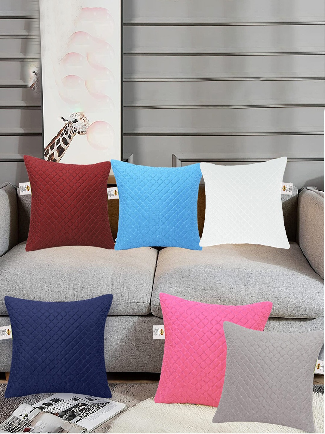 

Adbeni Maroon & Blue 6 Pieces Square Quilted Filled Cushion