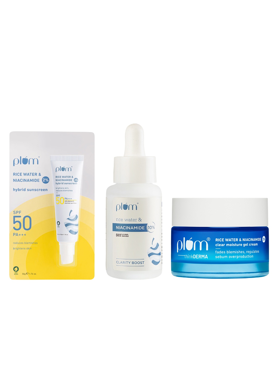 

Plum Rice Water & Niacinamide Face Care Combo, White