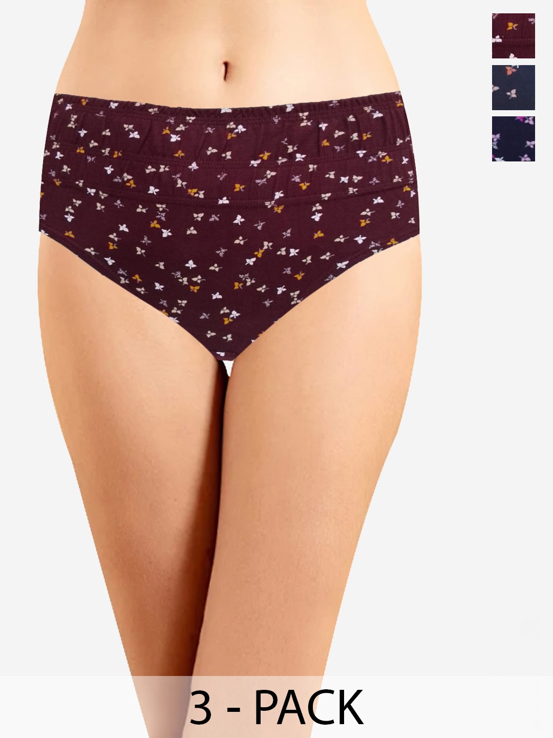 

In Care Pack Of 3 Printed Pure Cotton Hipster Briefs, Brown