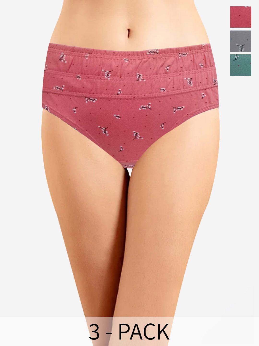

In Care Pack Of 3 Floral Printed Pure Cotton Hipster Briefs, Pink