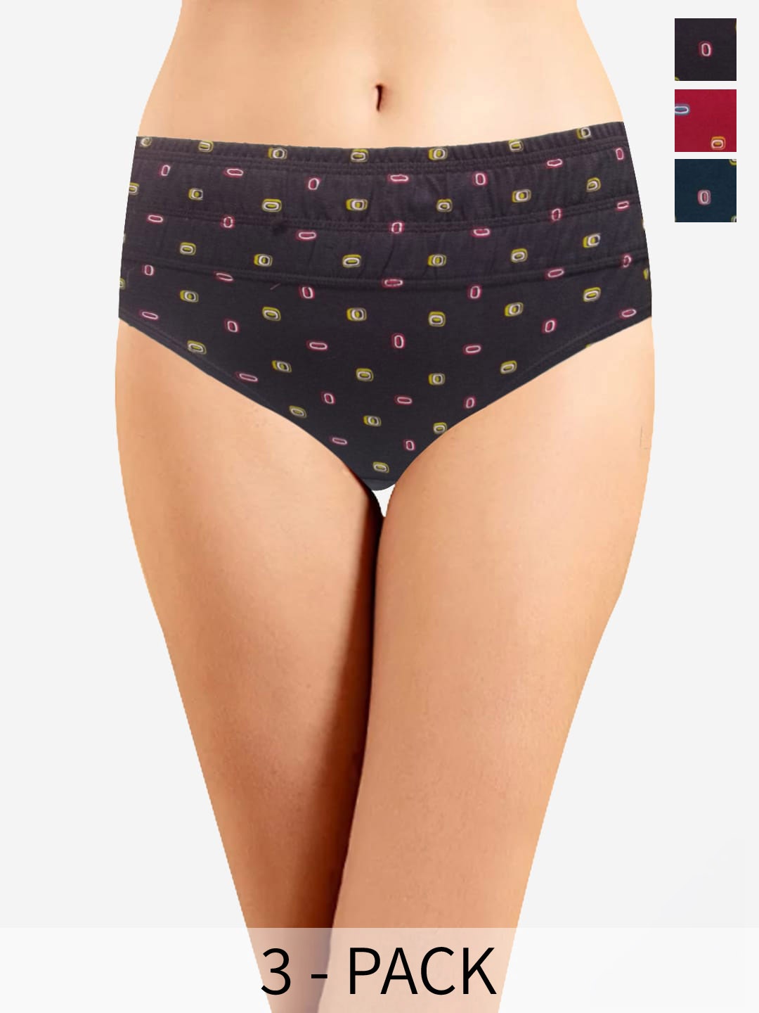 

In Care Pack Of 3 Geometric Printed Pure Cotton Hipster Briefs, Brown