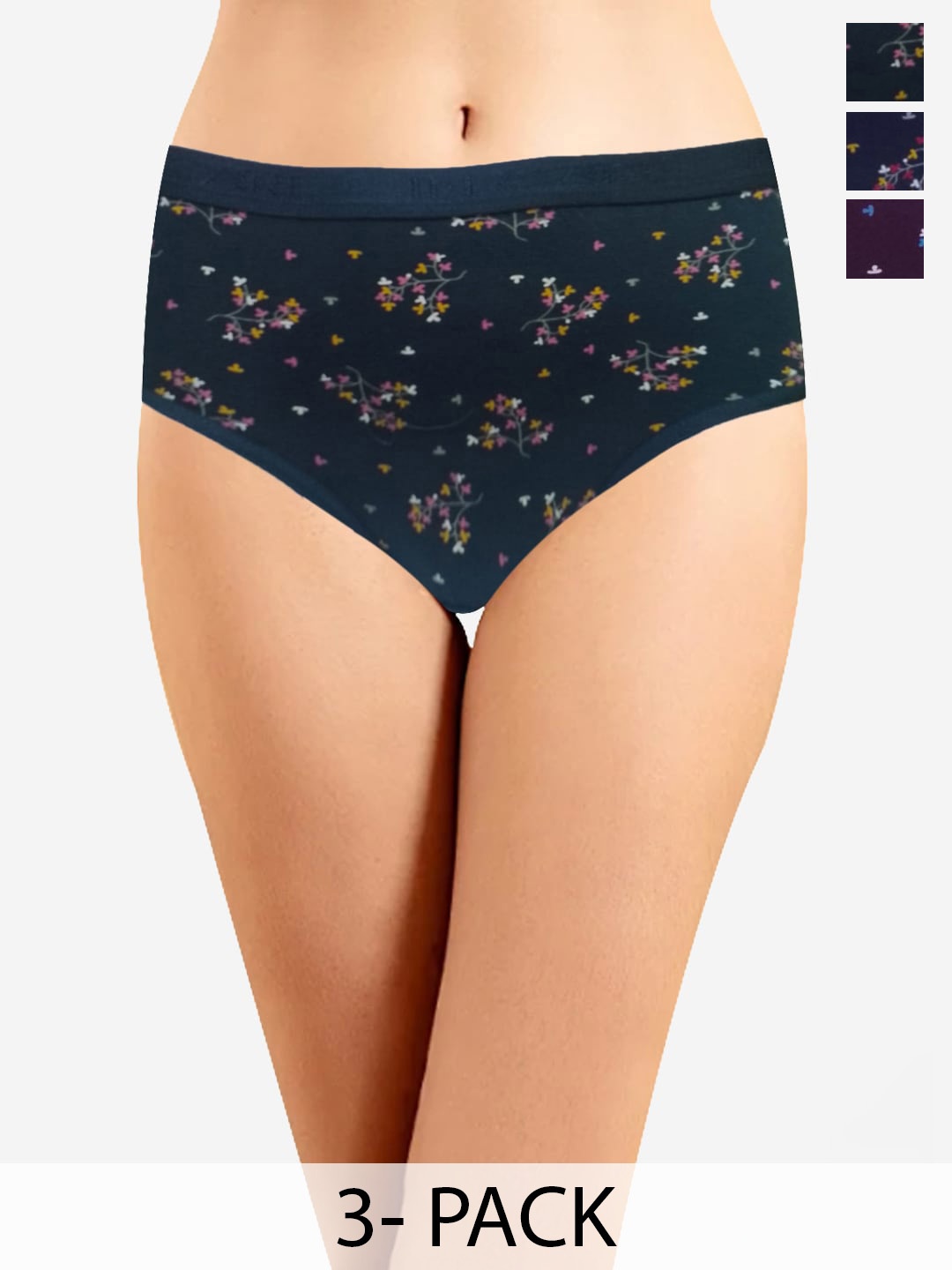 

In Care Pack Of 3 Printed Pure Cotton Hipster Briefs, Green