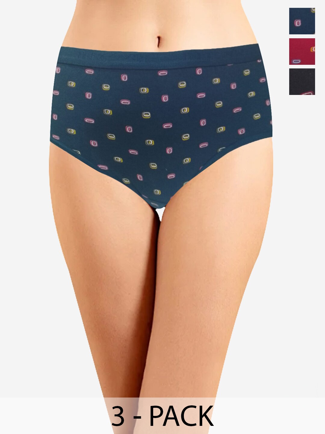 

In Care Pack Of 3 Printed Pure Cotton Hipster Briefs, Purple