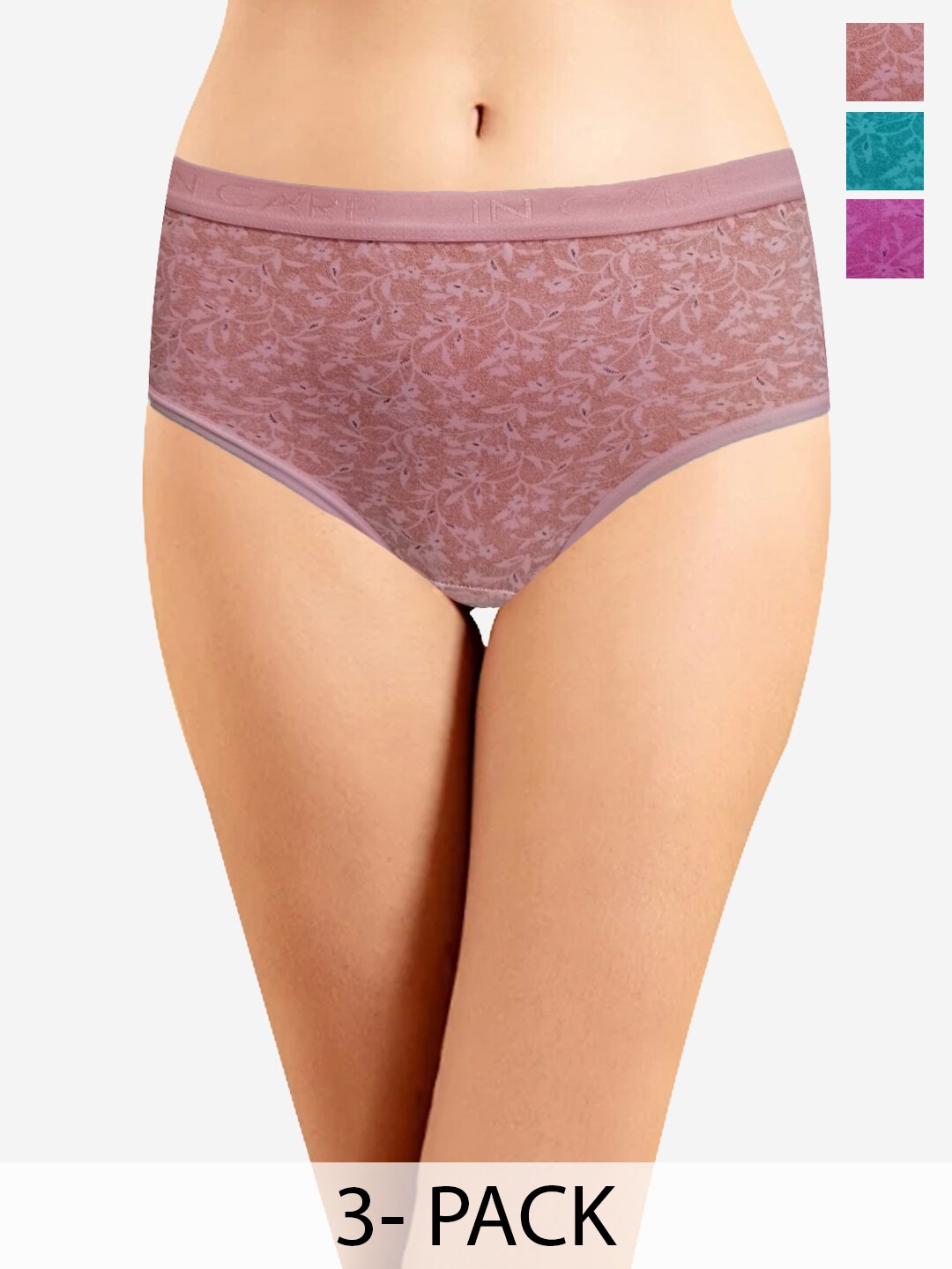 

In Care Women Pack Of 3 Printed Pure Cotton Hipster Briefs, Mauve