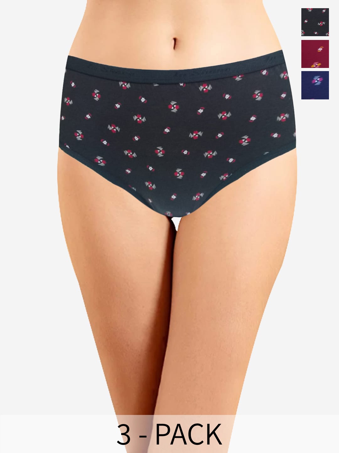 

In Care Pack Of 3 Conversational Printed Mid-Rise Pure Cotton Hipster Briefs ICOE-099_M, Black