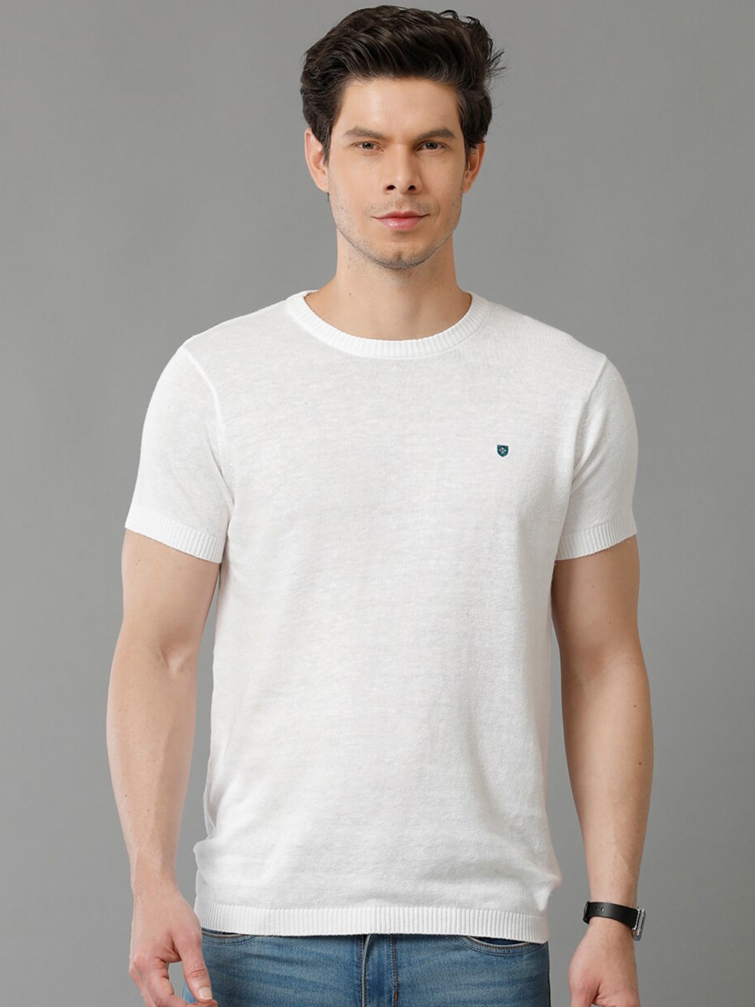 

Linen Club Slim Fit Round Neck Antimicrobial Linen Casual T-shirt, White