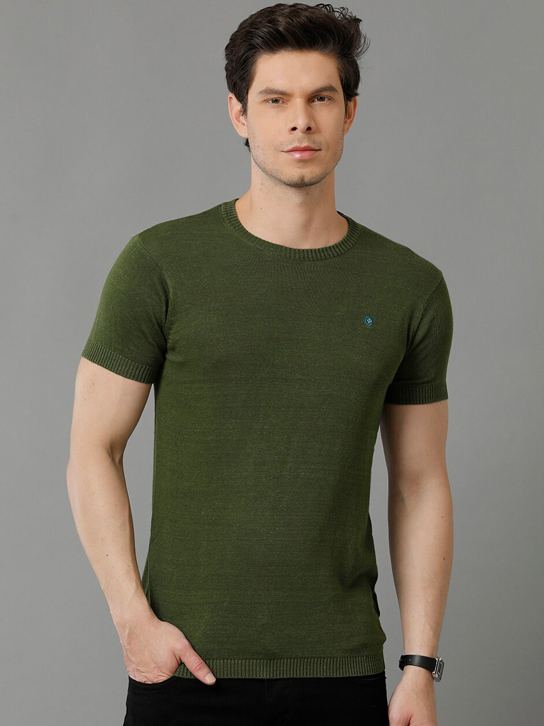 

Linen Club Slim Fit Round Neck Antimicrobial Linen Casual T-shirt, Green