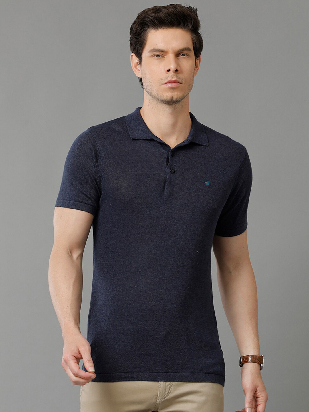

Linen Club Linen Cotton Polo Collar T-shirt, Blue