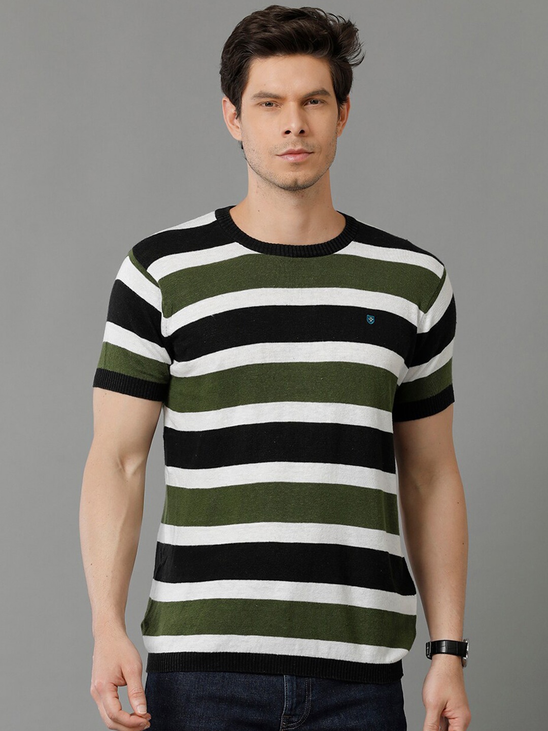 

Linen Club Slim Fit Striped Antimicrobial Linen Casual T-shirt, Black