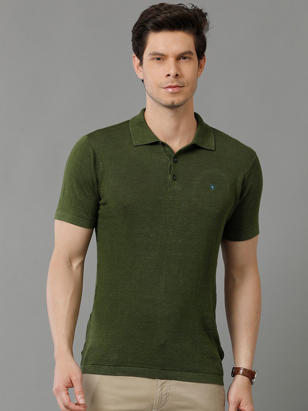 

Linen Club Slim-Fit Polo Collar Antimicrobial Linen Casual T-shirt, Green