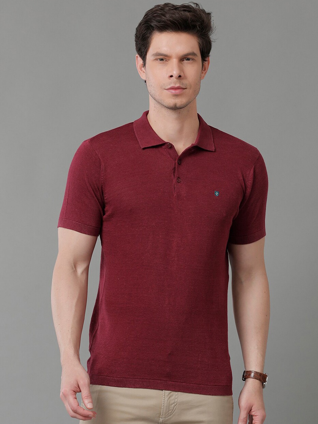 

Linen Club Slim-Fit Polo Collar Antimicrobial Linen Casual T-shirt, Maroon