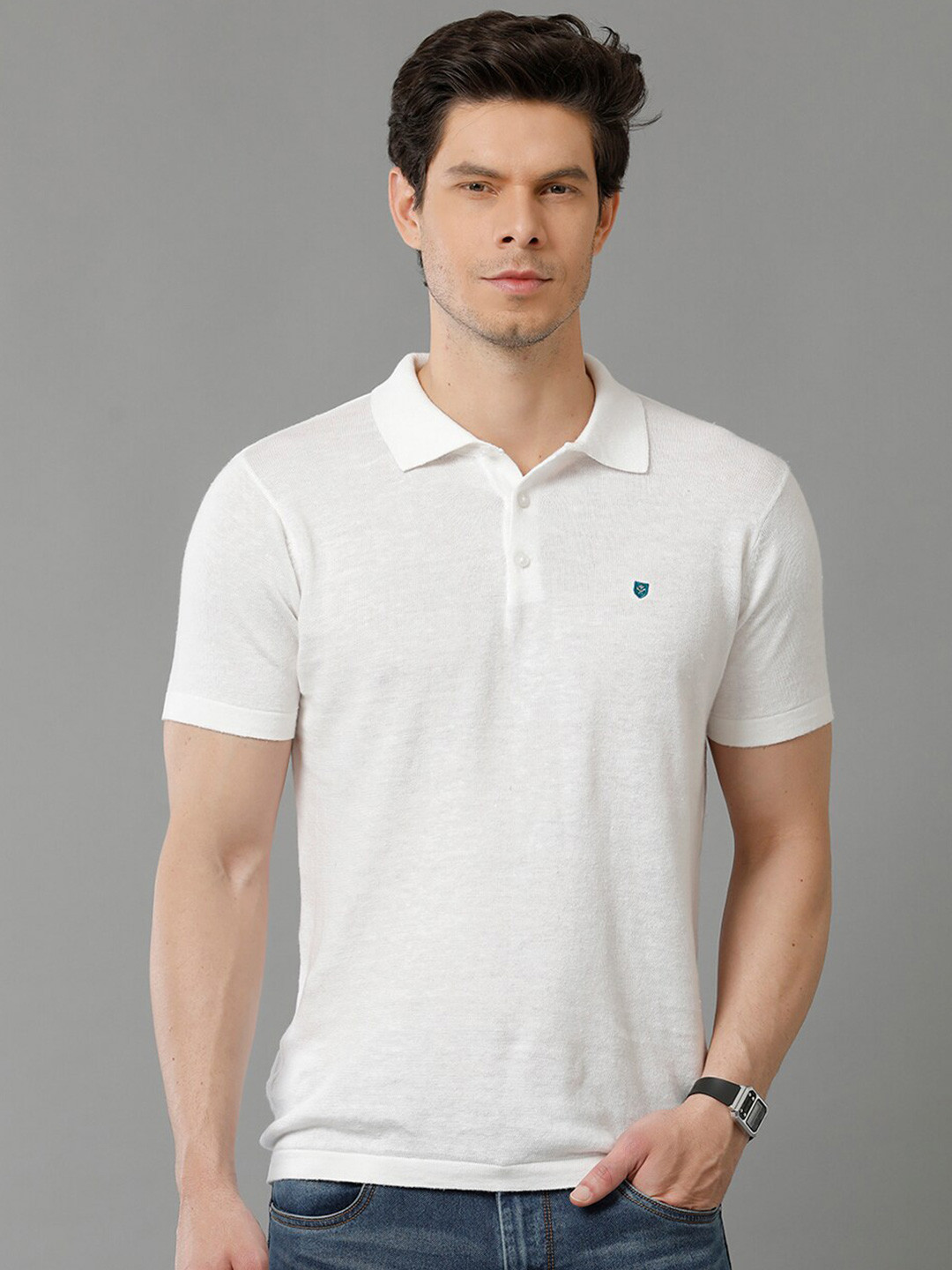 

Linen Club Polo Collar Linen Cotton T-shirt, White