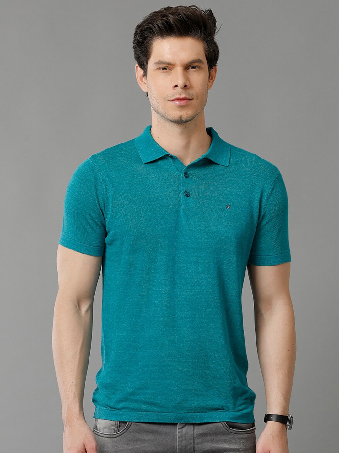 

Linen Club Polo Collar Linen Cotton T-shirt, Teal