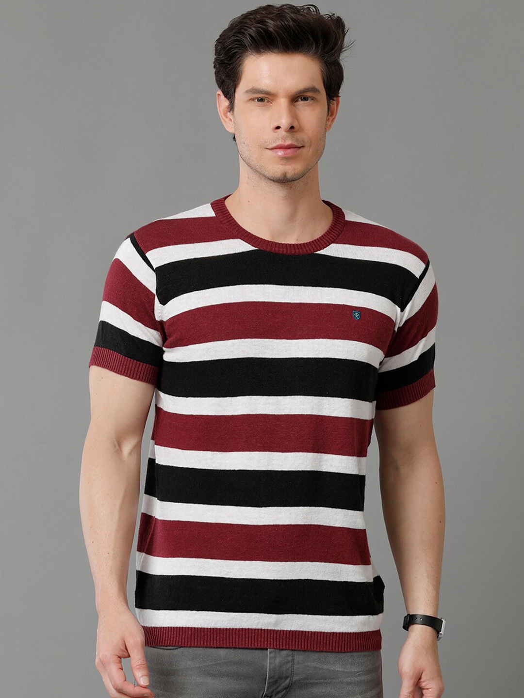 

Linen Club Slim Fit Striped Antimicrobial Linen Casual T-shirt, Maroon