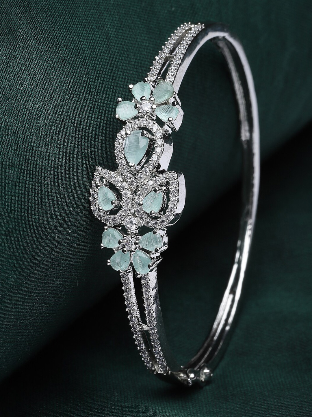 

ZENEME Rhodium-Plated American Diamond Brass Kada Bracelet, Silver