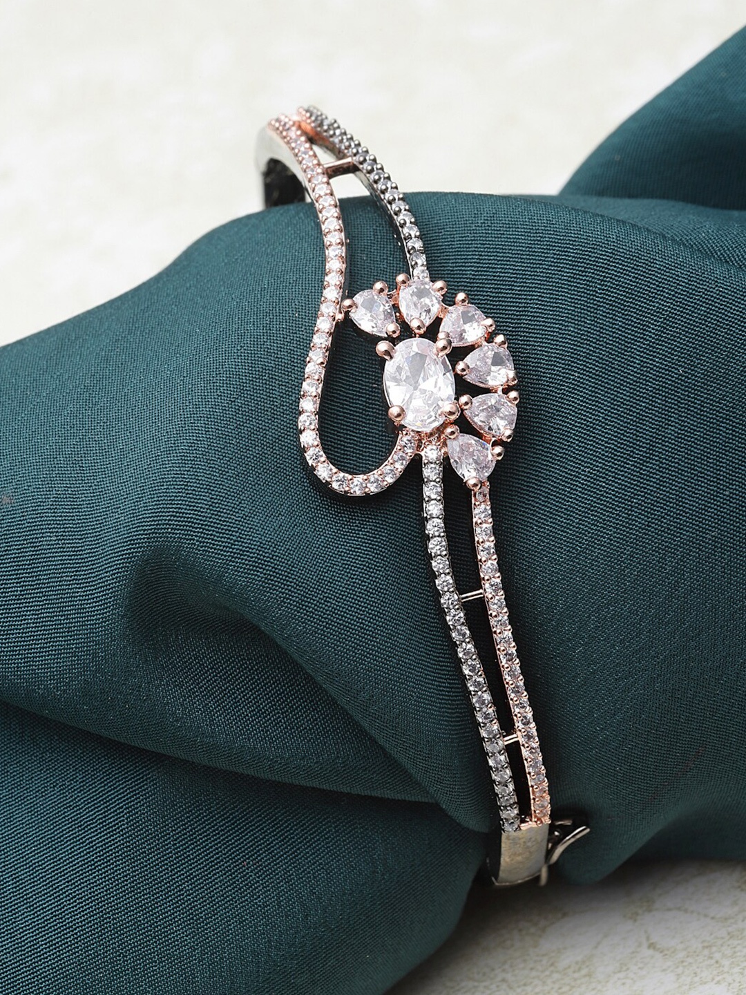 

ZENEME Rose Gold-Plated American Diamond Studded Kada Bracelet