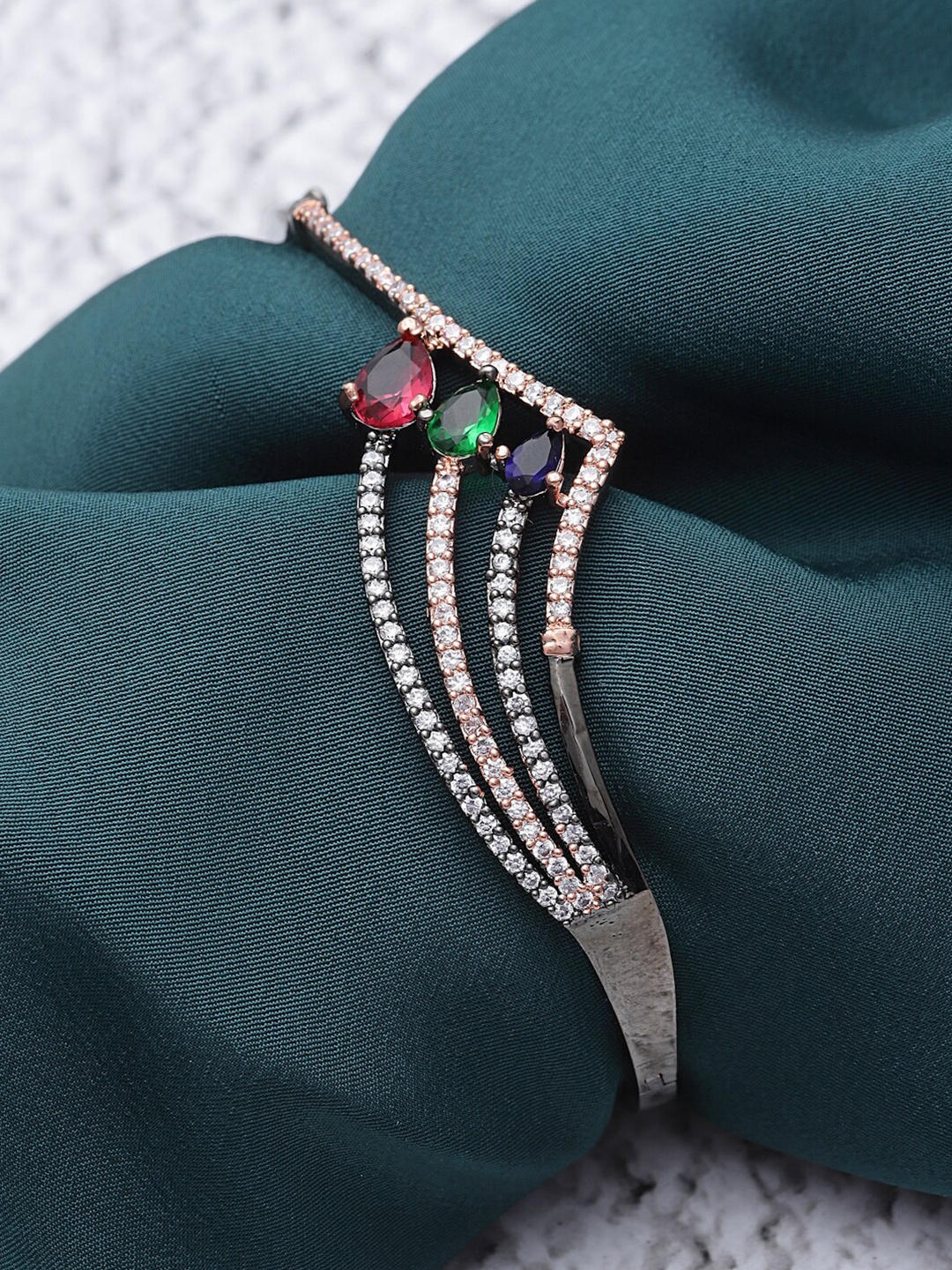 

ZENEME Rose Gold-Plated American Diamond Teardrop Kada Bracelet