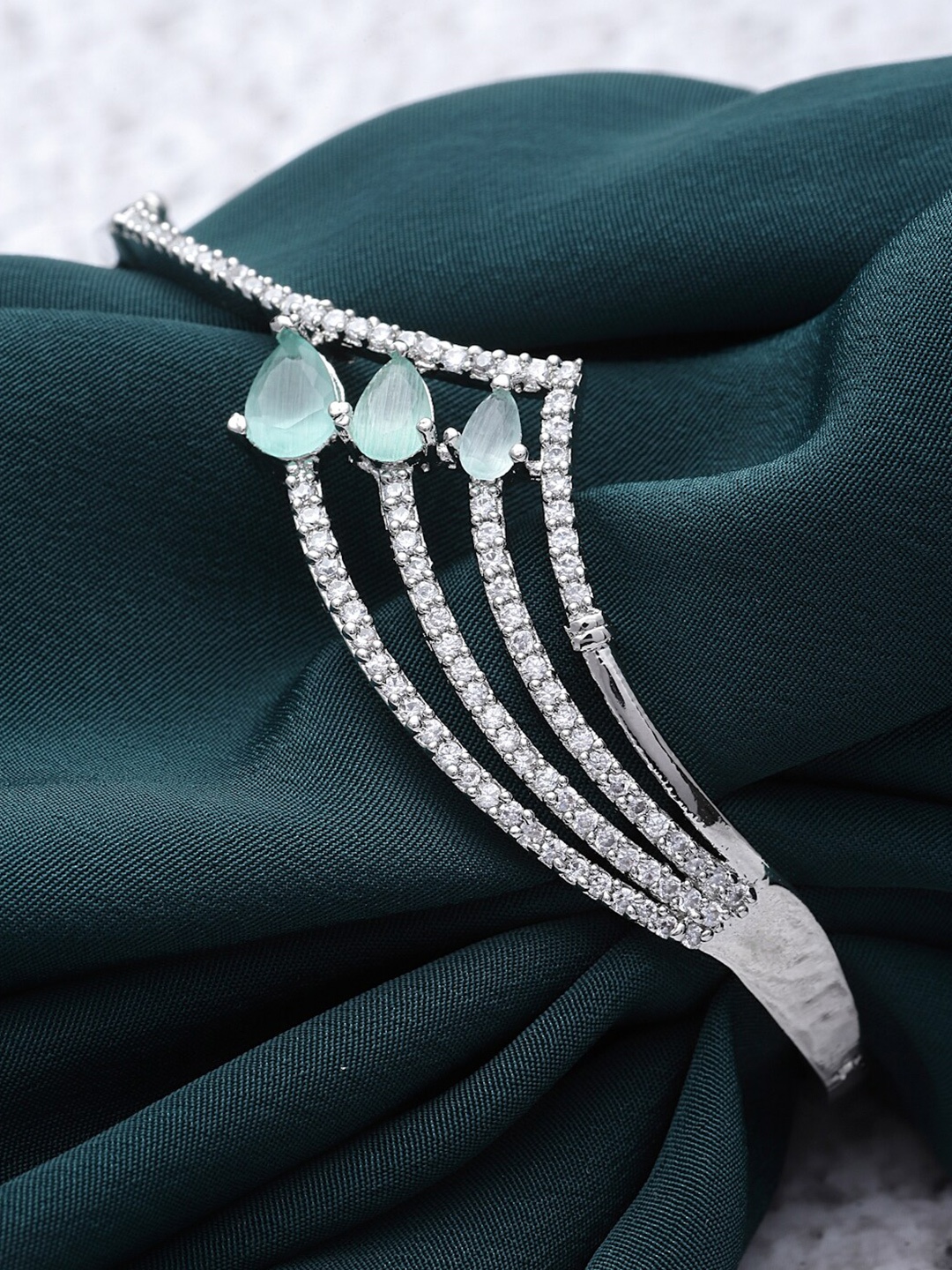 

ZENEME Rhodium-Plated American Diamond Kada Bracelet, Silver