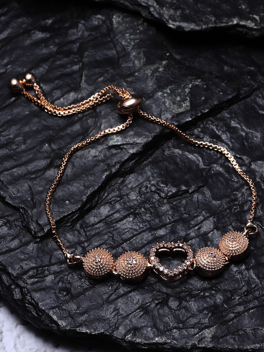 

ZENEME Rose Gold-Plated American Diamond Studded Wraparound Bracelet