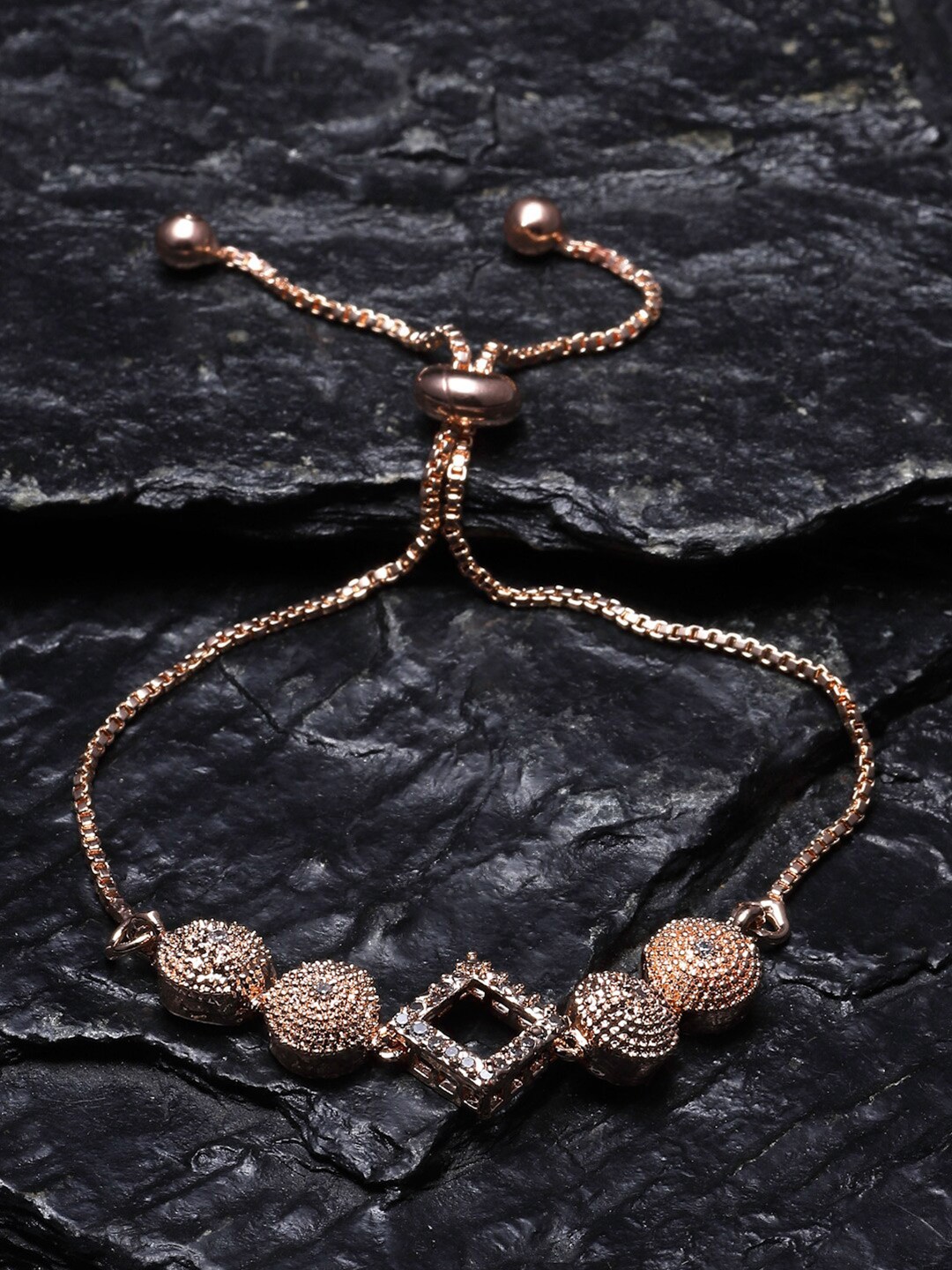 

ZENEME Rose Gold-Plated American Diamond Brass Wraparound Bracelet