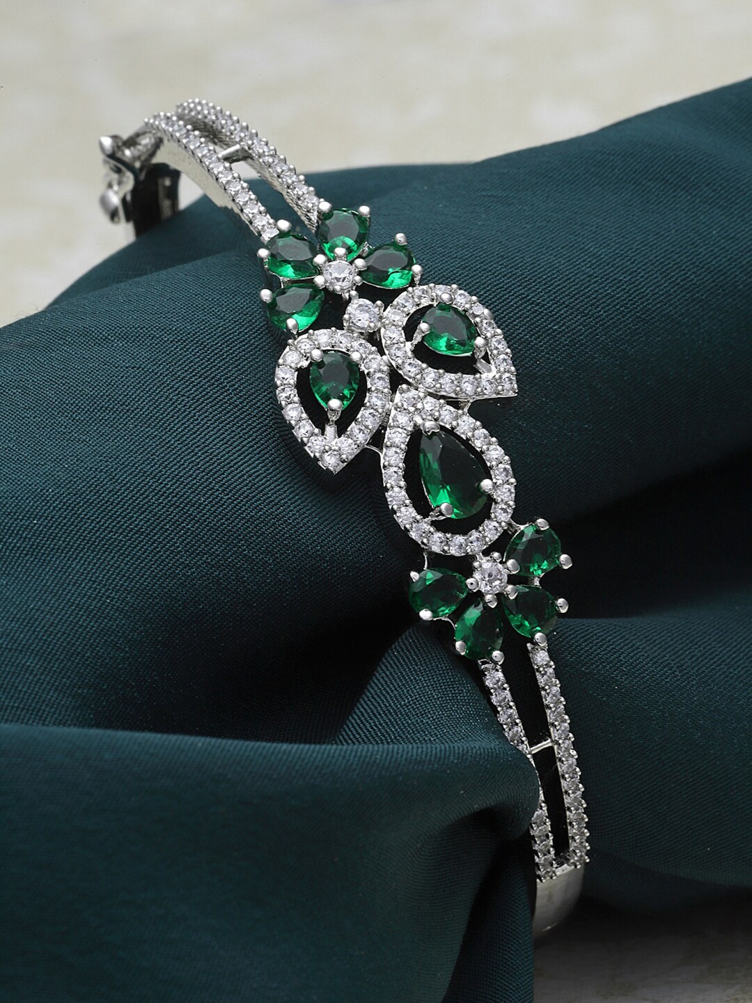

ZENEME Rhodium-Plated American Diamond Studded Kada Bracelet, Silver