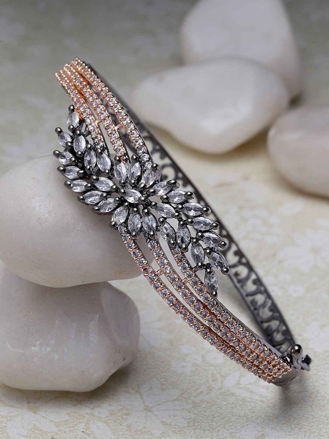 

ZENEME Rose Gold-Plated American Diamond Kada Bracelet