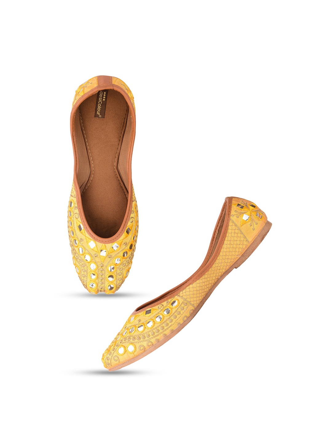 

DESI COLOUR Ethnic Embellished Square Toe Mojaris, Yellow