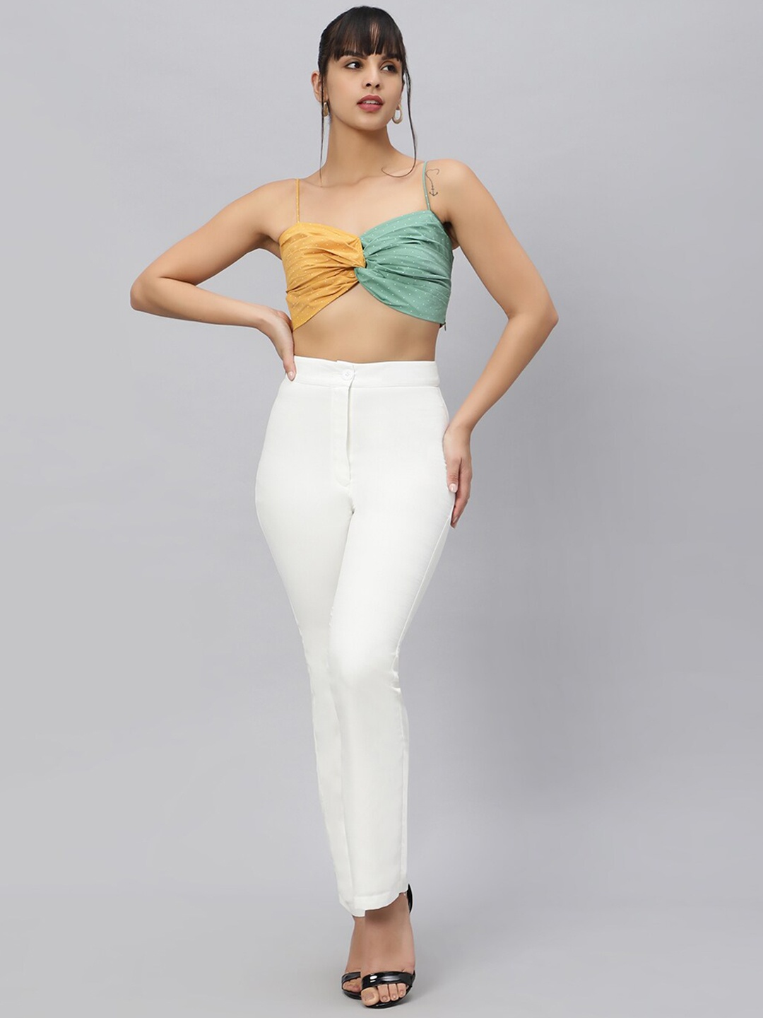 

OUI Colourblocked Top With Straight Trousers, White