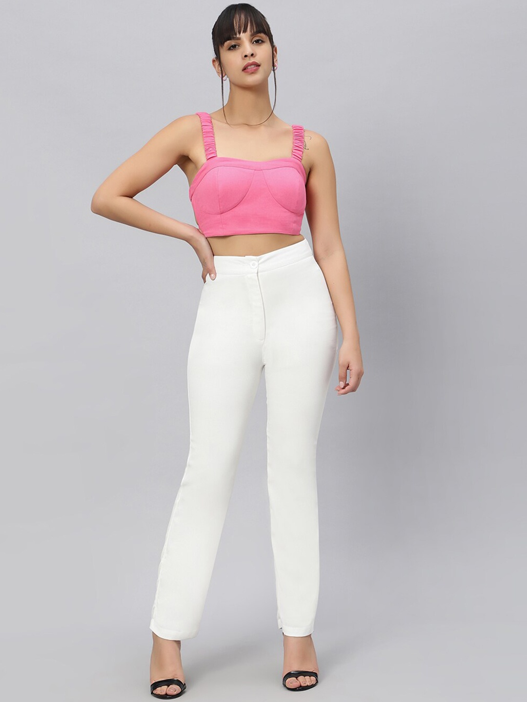 

OUI Shoulder Straps Crop Top With Trouser, Pink