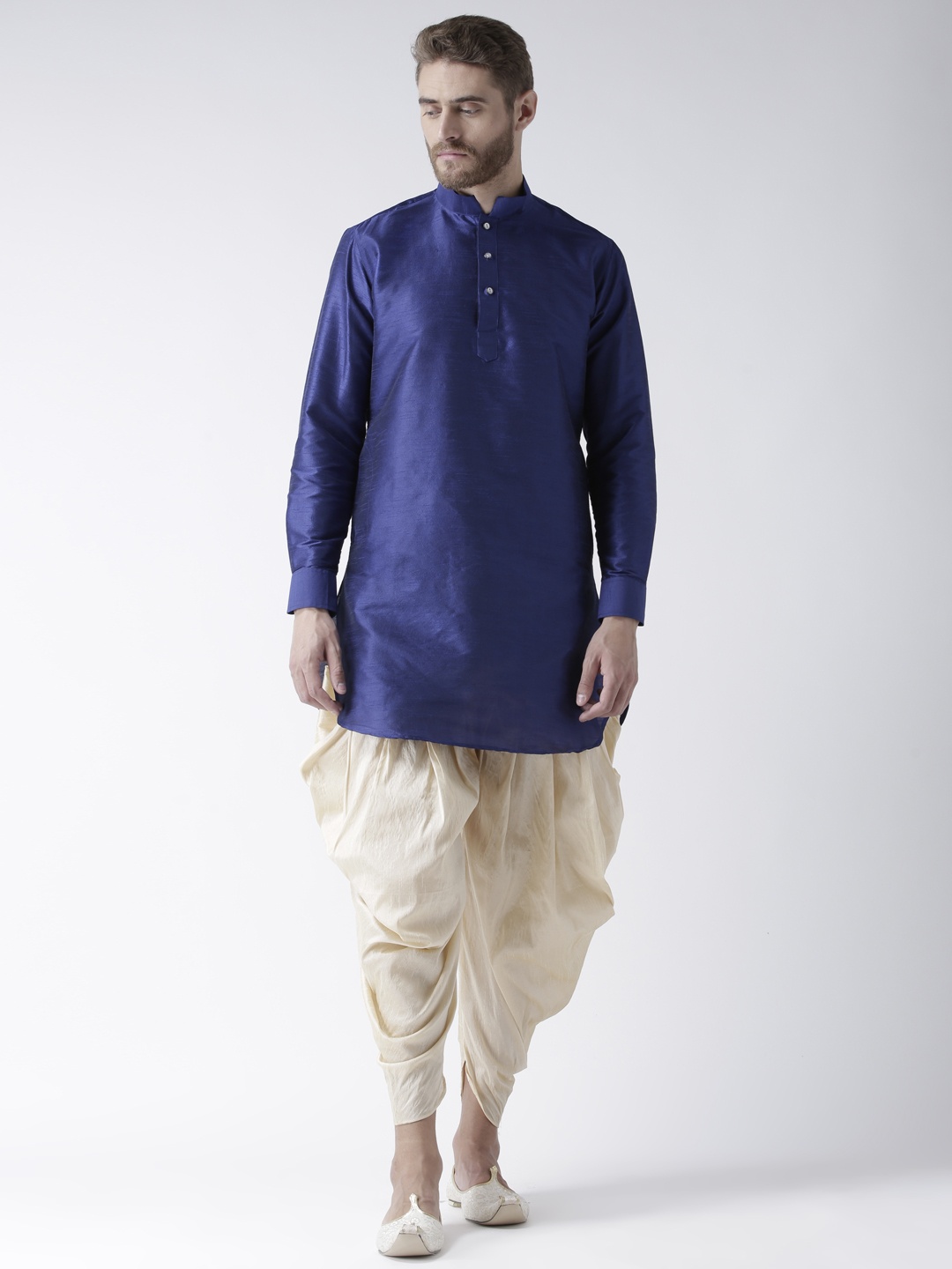 

DEYANN Men Navy Blue & Cream-Coloured Solid Kurta with Patiala