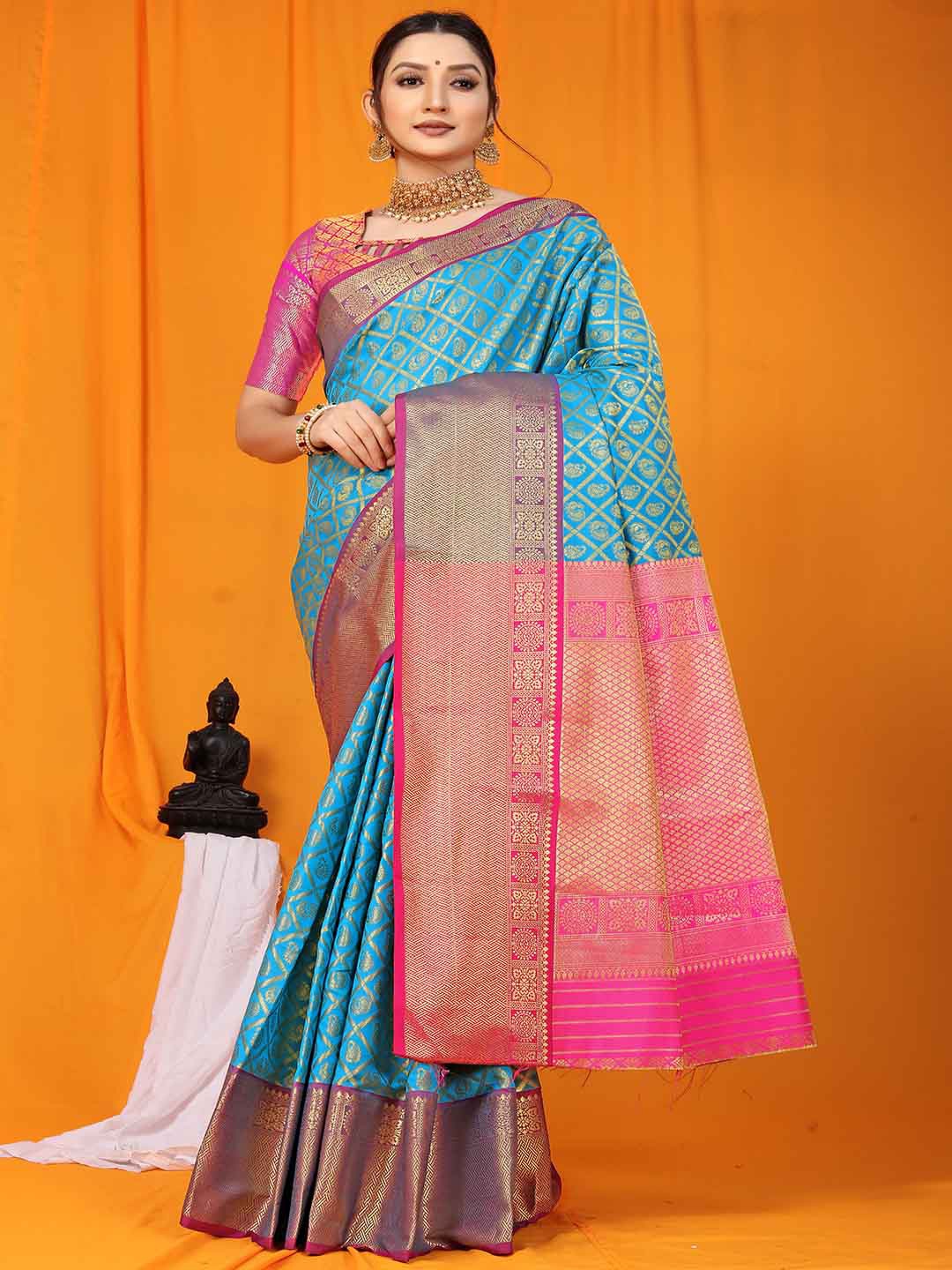 

Mitera Ethnic Motifs Woven Design Zari Art Silk Saree, Blue