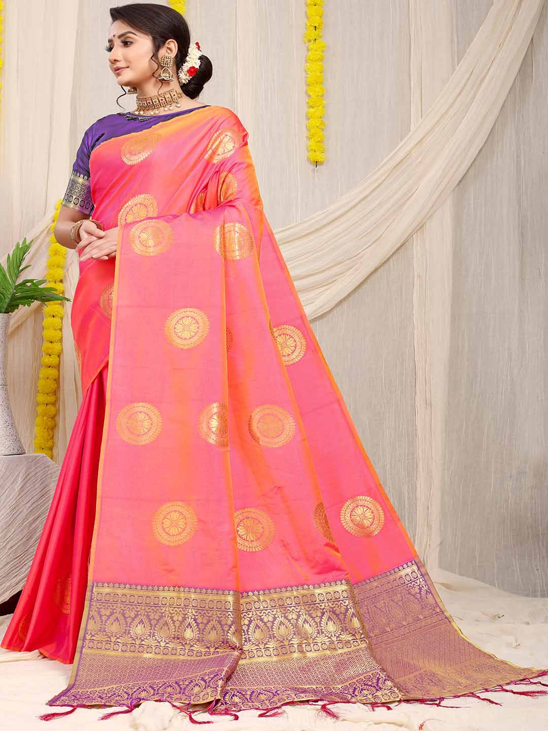 

Mitera Ethnic Motifs Woven Design Zari Art Silk Saree, Pink