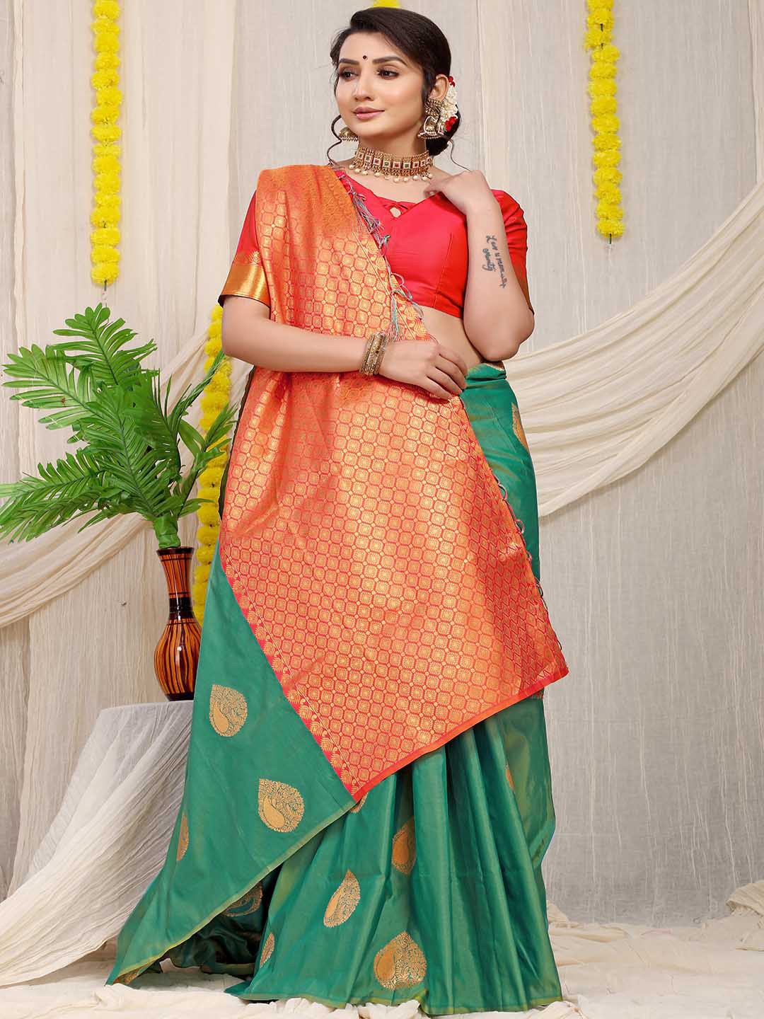 

Mitera Ethnic Motifs Woven Design Zari Art Silk Saree, Green