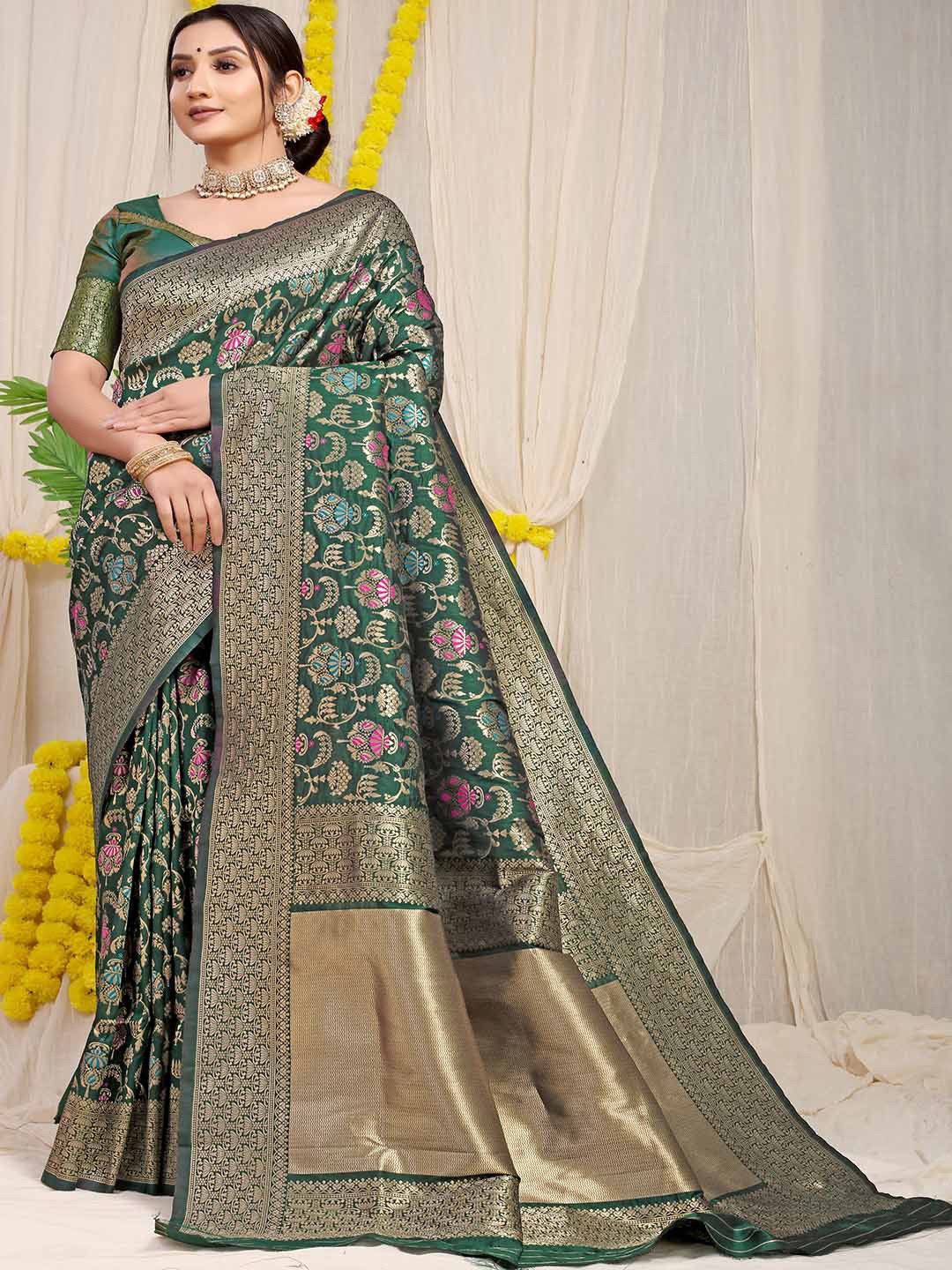 

Mitera Ethnic Motifs Woven Design Zari Art Silk Saree, Green