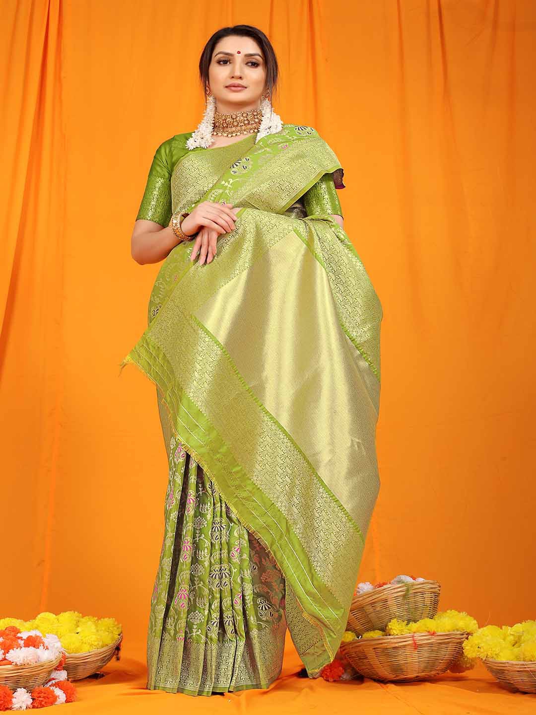 

Mitera Woven Design Zari Art Silk Saree, Green