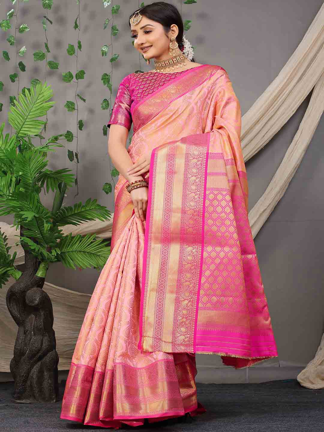 

Mitera Ethnic Motifs Woven Design Zari Art Silk Saree, Peach